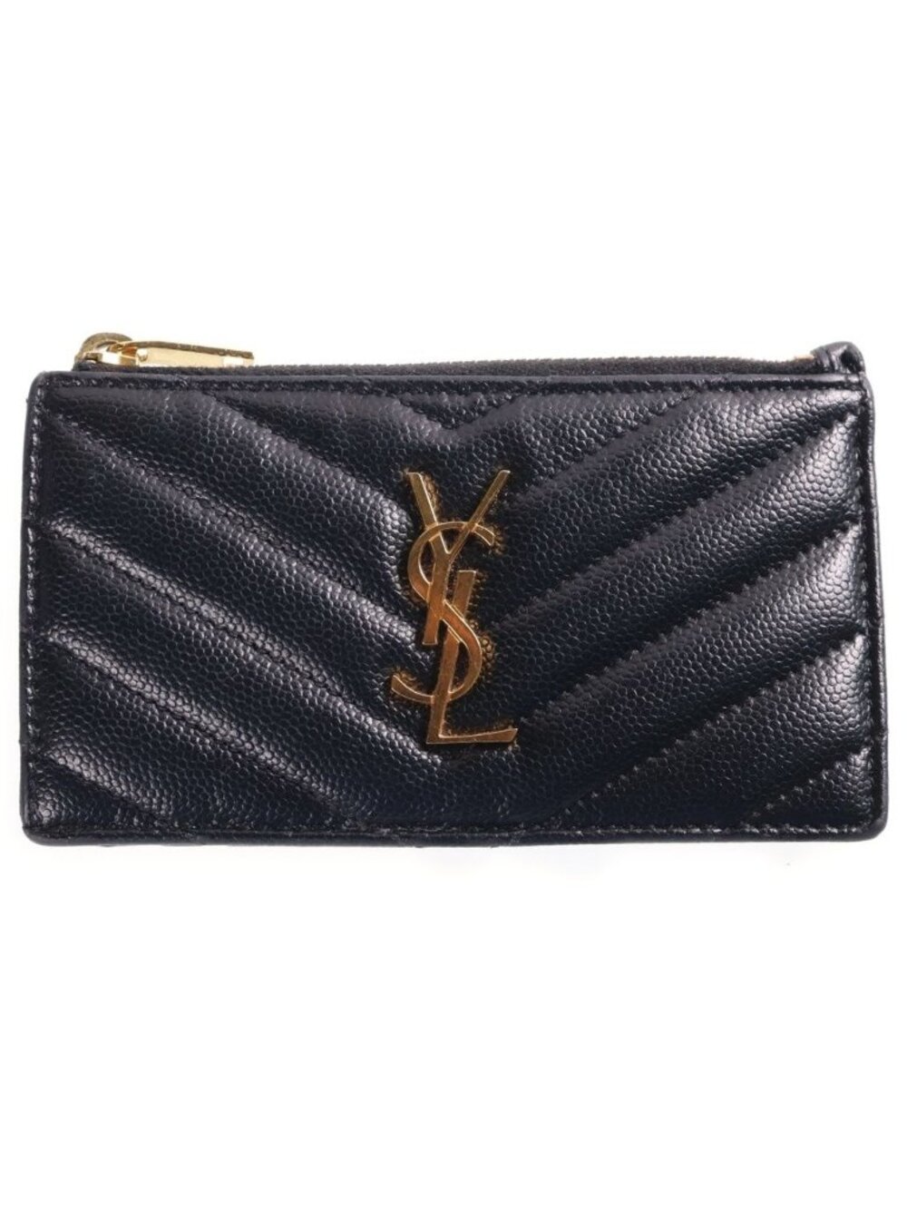 Saint Laurent Cassandra Logo Fragment Case Card Black Leather Gold